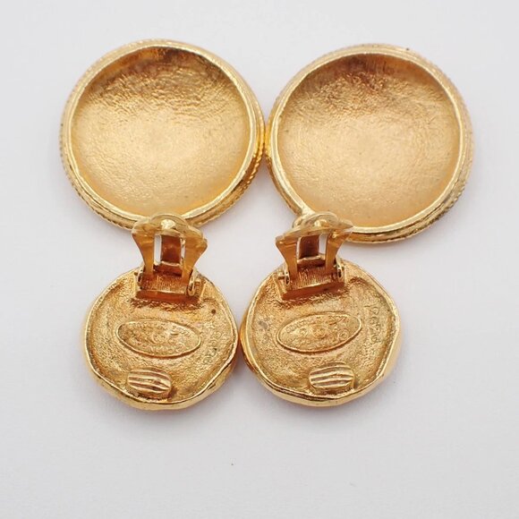 CHANEL Logo Lion Drop Earrings 23 Clip-On Gold France Vintage 82KB357 - Picture 9 of 12